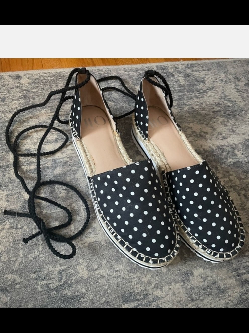 Jennifer Lopez Black & White Polka Dot Lace-Up Espadrilles